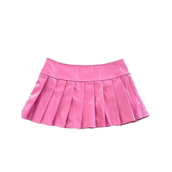 Women Pink Faux Leather Pleated Mini Skirts Size L - NWOT - Picture 7 of 8